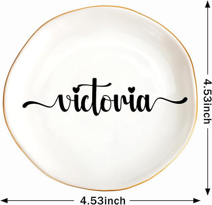 JoycuFF Victoria Personalized Name Ceramic Jewelry Tray, Mothers Day Christmas Anniversary Engagement Birthday Gifts for Women Couples, Trinket Dish for Rings Earrings Necklaces Bracelets Keys