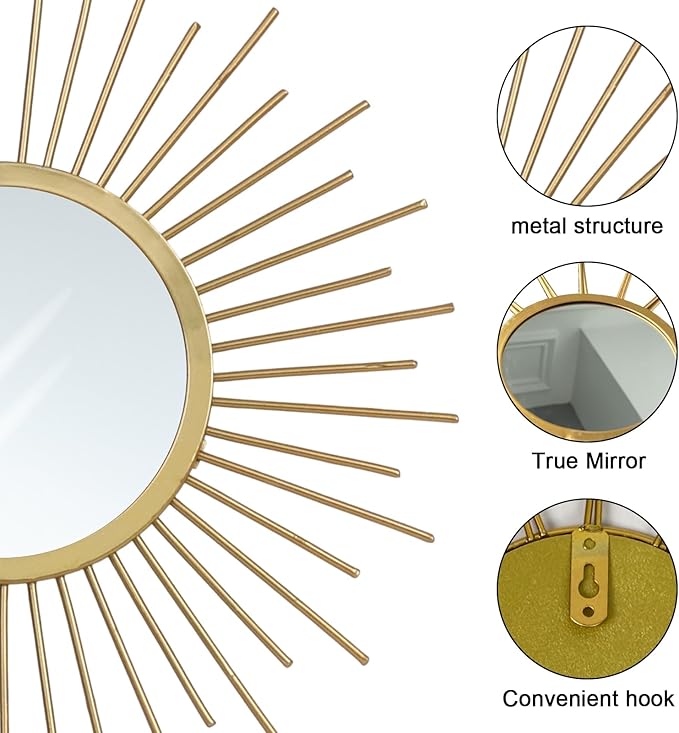hogardeck Metal Mirrors Wall Decor - 3 Pcs 11" Metal Sunburst Flower Wall Mirrors Home Décor, Decorative Hanging Wall Art for Living Room, Bedroom, Kitchen, Bathroom, Entryway