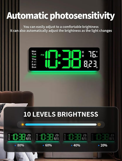 MASHI Digital Wall Clock, 16" Large Display Digital Clock with Remote Control, Auto-Dimming Wall Clock with Night Light, DST, Date Week,Temp for Living Room, Bedroom, Decor, Gift for Elderly