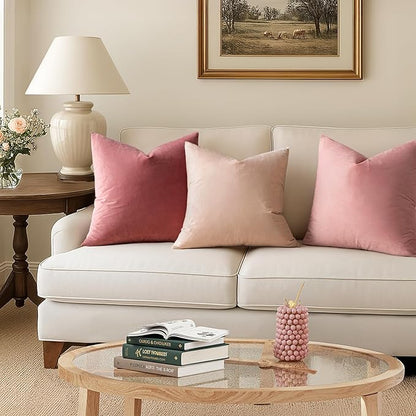MIULEE Velvet Throw Pillow Covers 20x20 Inch, Pack of 2 - Dusty Pink, Soft Solid Decorative Pillow Covers Cushion Cases Modern Luxury Home Decor for Spring Couch Sofa Bedroom Livingroom