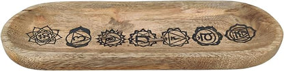 VANIYA CRAFTS® Wooden Handmade Symbols Design Boat Shape Incense Holder Stand Insence Tray for Home Decor Restaurant (11X4, Natural Black)