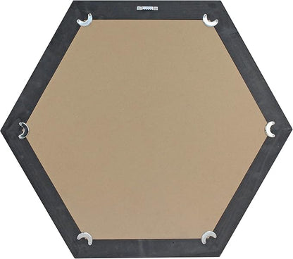 Stonebriar Decorative 24" Hexagon Wall Mirror with Black Wood Frame and Attached Hanging Bracket, Decorative Country Rustic Decor for the Living Room, Bedroom, Bathroom, Hallway, and Entryway
