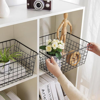 Kitchen Wire Baskets Farmhouse Decor Metal Food Storage Organizer,Household Refrigerator Bin with Built-in Handles for Cabinets,Pantry,Bathroom,Black