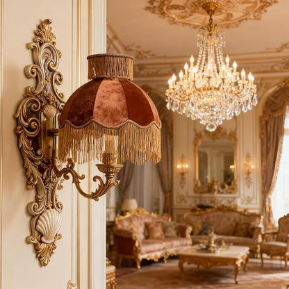 Velvet Shade with Tassel, Caramel, Handmade Dome Design for Floor Lamp and Table Lamp (2, Caramel, Large)