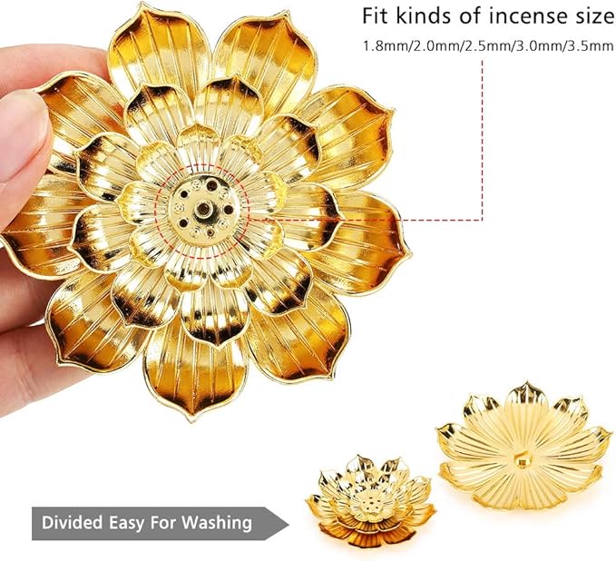 Accmor Zinc Alloy Incense Holder, Lotus Stick Incense Burner, Incense Holder for Stick/Coil/Cone Incense with Ash Catcher, Gold, 2 Pack