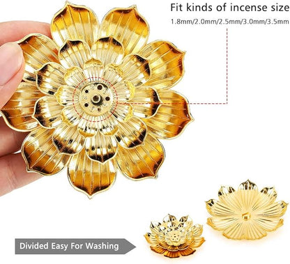 Accmor Zinc Alloy Incense Holder, Lotus Stick Incense Burner, Incense Holder for Stick/Coil/Cone Incense with Ash Catcher, Gold, 2 Pack