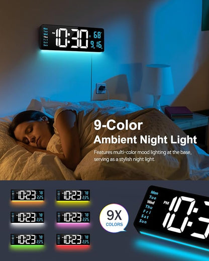 Digital Wall Clock, 16" Large Display Digital Clock with Night Light, Wall Clock with DST, Alarm, LED, Date, Week, Temp for Living Room, Bedroom, Classroom Decor, Birthday Gift for Senior Mom Dad
