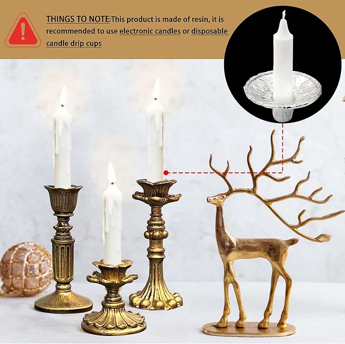 French Nostalgic Floral Resin Candle Holder Antique Bronze/Furniture Decoration/Retro Ornaments Candlestick (Bronze)