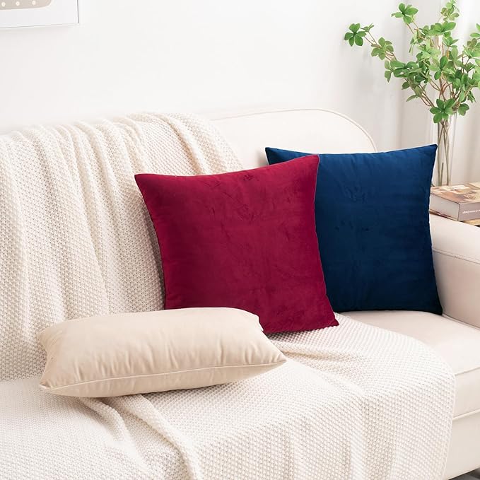 HWY 50 Navy Blue Velvet Throw Pillow Covers 18x18 Inch, Pack of 2 Soft Cozy Solid Decorative Luxury Cushion Cases for Couch Sofa Bed Living Room Bedroom