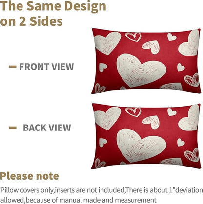 Valentines Day Pillow Covers 12x20 Set of 2 Red Love Print Decorative Outdoor Heart Throw Pillow Cases Rustic Holiday Decoration Farmhouse Sofa Couch Cushion Cover Bed Decor