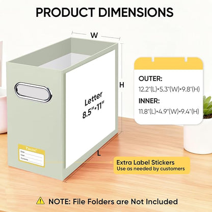 BALEINE File Organizer Box, Cardboard File Folder Organizer with Handle for Letter Size, Portable Collapsible Hanging Filing Box for Home Office Document Storage (2 Pack, Beige)