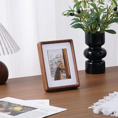TEYCLZORE 5x7 Natural Walnut Picture Frame, Handmade Photo Frame, Display 3.5x5 Picture with Mat or 5x7 Without Mat, Tabletop Display and Wall Hanging