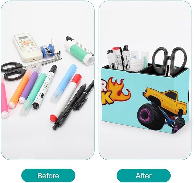 Fashion Work Table Pen Organizer Pencil Pen Holder Office Home Desk Organize Monster Truck Cartoon