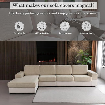 Sectional Couch Covers, Wear Resistant Stretch Sofa Covers Washable Soft Couch Cushion Covers Anti Slip Furniture Protector Sofa Slipcovers for Pets (1 Piece Oversized Sofa Cushion, Light Brown)