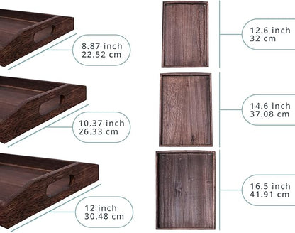 Comfify Serving Trays Set of 3 - Ottoman Wood Trays for Entertainment, Food and Decor - Rustic Farmhouse Distressed Wood Finish - Brown