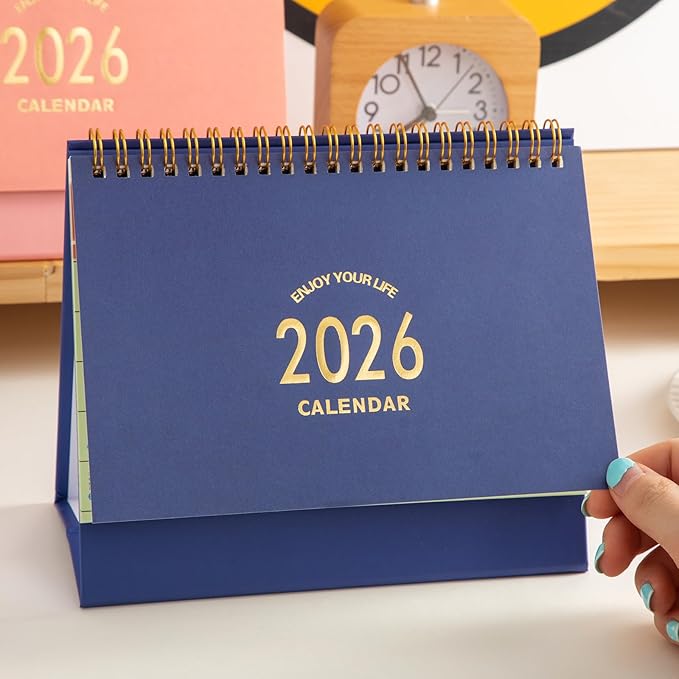 Small Desk Calendar 2025-2026, 18 Months Calendar Runs from Now to Dec 2026, Standing Flip Academic Year Desk Calendar with To-do List & Notes, Metal Ring Twin-Wire Binding with Stickers, Monthly Desktop Calendar for Home Office (Blue)
