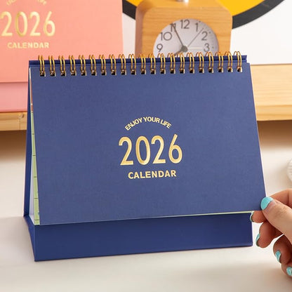 Small Desk Calendar 2025-2026, 18 Months Calendar Runs from Now to Dec 2026, Standing Flip Academic Year Desk Calendar with To-do List & Notes, Metal Ring Twin-Wire Binding with Stickers, Monthly Desktop Calendar for Home Office (Blue)