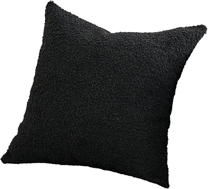 DOMVITUS Boucle Pillow Covers 18x18, Black Decorative Couch Pillows for Living Room, Throw Pillow Covers for Bedroom Chair Sofa Accent Couch Pillows Soft Cushion Case, 1PC