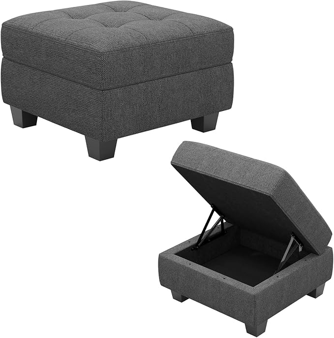 Belffin Ottoman Module with Storage for Modular Sofa Sectional Couch Cube Seat Square Storage Ottoman Footrest Modern Fabric Dark Grey