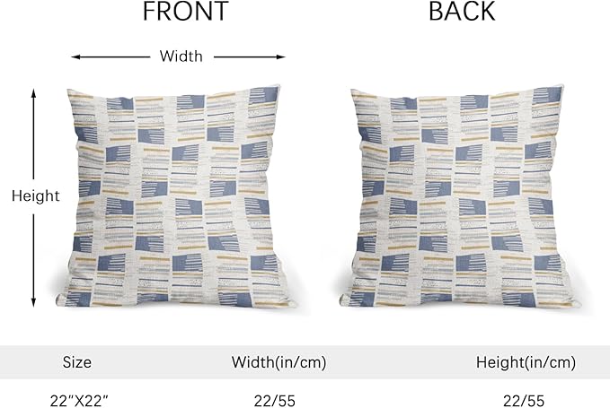 Blue Yellow Striped Pillow Covers 22x22 Set of 2 Beige Print Pattern Neutral Decorative Outdoor Boho Pillowcases with Zipper Rustic Farmhouse Decorations Throw Cushion Cover Decor for Couch Sofa Bed