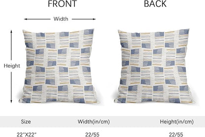 Blue Yellow Striped Pillow Covers 22x22 Set of 2 Beige Print Pattern Neutral Decorative Outdoor Boho Pillowcases with Zipper Rustic Farmhouse Decorations Throw Cushion Cover Decor for Couch Sofa Bed