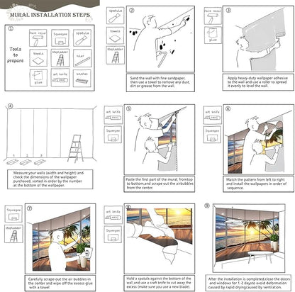 AFZEVEB-3D Landscape Wallpaper seafront verandahs Wall murals for Bedroom 136"x96"(Not Peel and Stick)
