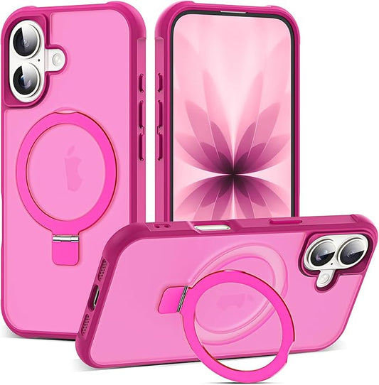 Compatible with iPhone 17 Case with Invisible Magnetic O-Ring Stand Military-Grade Translucent Phone Case for iPhone 17 6.3" [Compatible with Mag-Safe][Great Grip Feeling], Rose