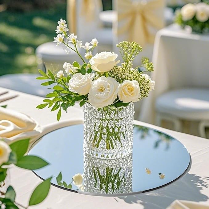 20 Pack Round Mirror Centerpieces for Tables, No Glass AcrylicCircle Mirror Table Centerpieces Mirror Tray Candle Plates for Wedding Table DecorationChristmas Home Decor (12inch)