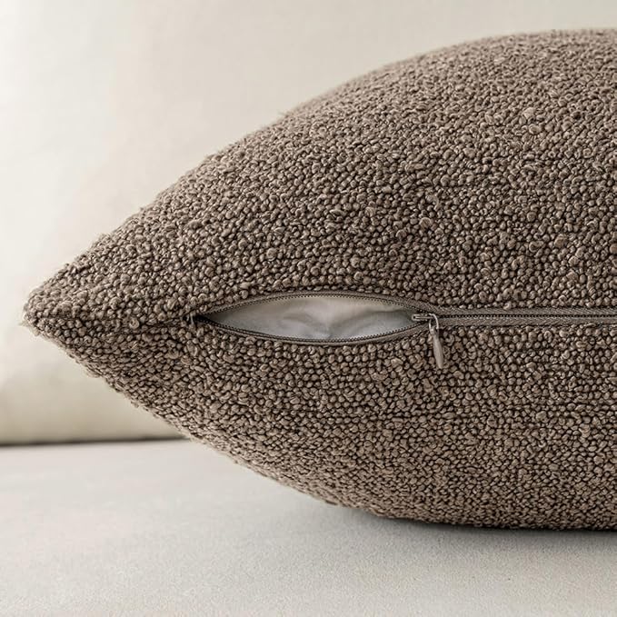 MIULEE 26x26 Decorative Euro Sham Throw Pillows for Bed Set of 2 Textured Boucle Neutral Winter Throw Pillow Covers Dark Brown Accent Solid Vintage Pillowcases Couch Sofa Livingroom Home Decor