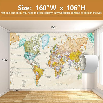 World Map Wallpaper Kids Wallpaper Mural for Nursery（Not Peel and Stick）