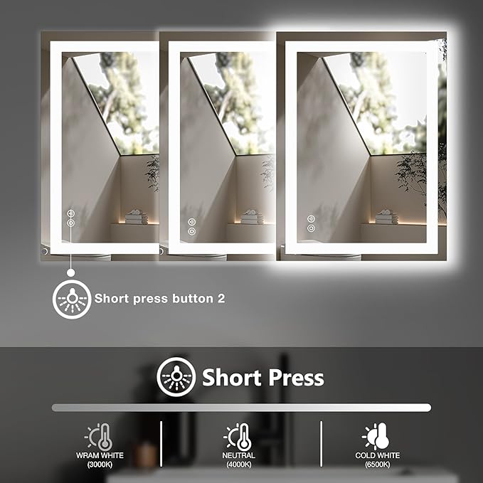 Sweetcrispy 32"x40" Smart Anti-Fog LED Bathroom Mirror with 3 Color Temperatures, Dimmable, Memory Function, Rectangle Modern Vanity Mirror