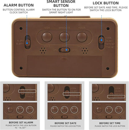 everwood Wooden Digital Battery Operated Alarm Clocks for Bedrooms, Beside, Table, Desk