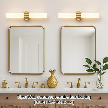Wall Sconces Set of Two, Modern Bathroom Sconces Wall Lighting with Milky White Glass, Brushed Gold Sconces Wall Decor Set of 2 for Bathroom Mirror Bedroom Living Room Hallway