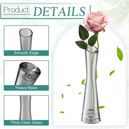 Lallisa 6 Pcs Glass Bud Vases for Centerpieces Maria Modern Clear Small Skinny Decorative Single Flower Bud Vase for Wedding Party Event Home Office Decoration(7.87 Inch,Grey)