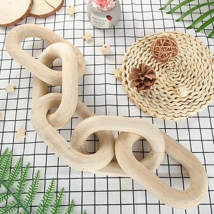 ERINGOGO Wooden Five-Link Chain Hanging Ornament Small Rustic Handmade Wood Wall Decor for Living Room Home Pendant Boho Farmhouse Style