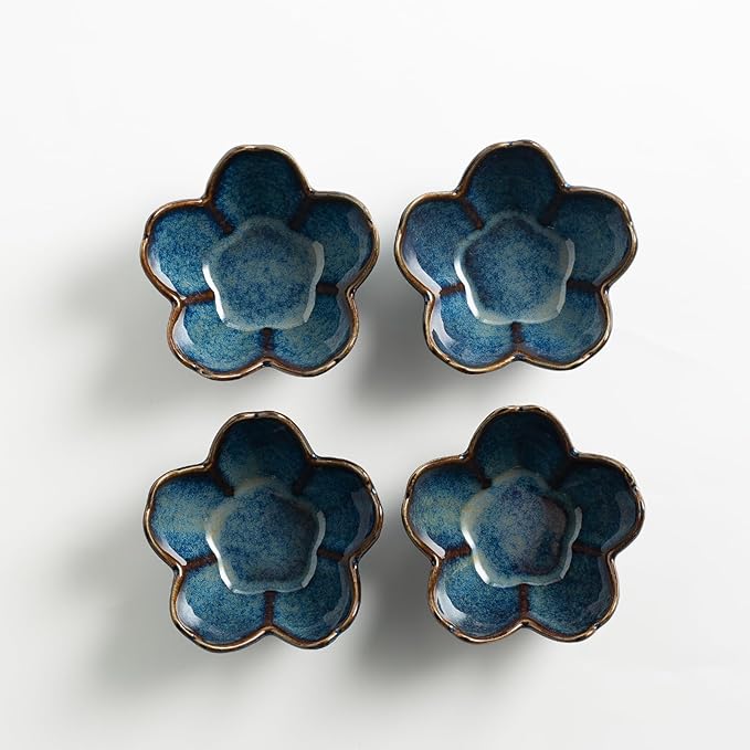 Floral Ceramic Jewelry Tray - 3.5" Elegant Ring Holder Dish & Trinket Bowl for Vanity Dresser Decor (blue)