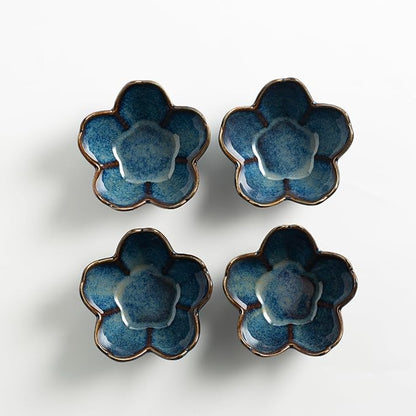 Floral Ceramic Jewelry Tray - 3.5" Elegant Ring Holder Dish & Trinket Bowl for Vanity Dresser Decor (blue)