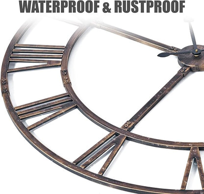 Large Wall Clock for Living Room Decor – 60 Inch Silent Non-Ticking Modern Farmhouse Wall Clock, Oversized Decorative Metal Roman Numeral Clock (Bronze, 60 Inch)