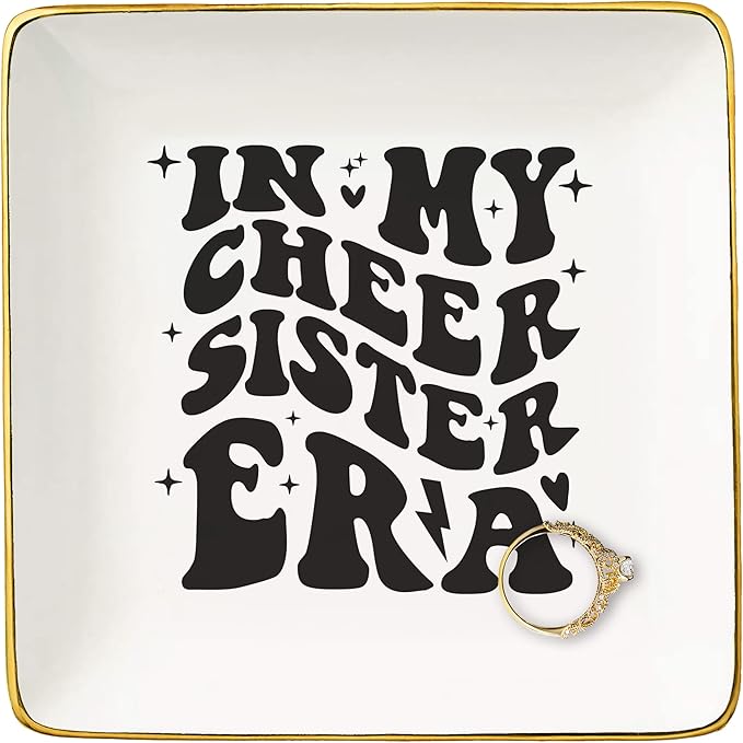 Mother's Day Birthday Christmas Gift to Stage Sis,Cheerleader Present,Cheerleading Sis Present,Join in Cheer Squad Gift for Sister-Ceramic Jewelry Tray Trinket Holder Ring Dish-In My Cheer Sister Era