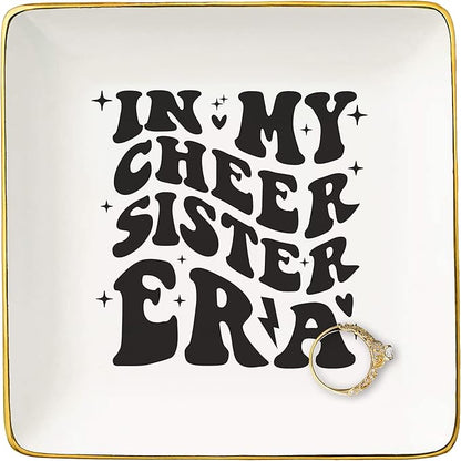 Mother's Day Birthday Christmas Gift to Stage Sis,Cheerleader Present,Cheerleading Sis Present,Join in Cheer Squad Gift for Sister-Ceramic Jewelry Tray Trinket Holder Ring Dish-In My Cheer Sister Era