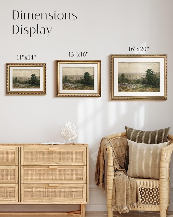 InSimSea Gold Framed Canvas Wall Art Room Decor Vintage Rustic Field Landscape Wall Decoration Prints for Bedroom Living Room Bathroom Farmhouse Retro Botanical Artwork Prints Home Decor 16×13in
