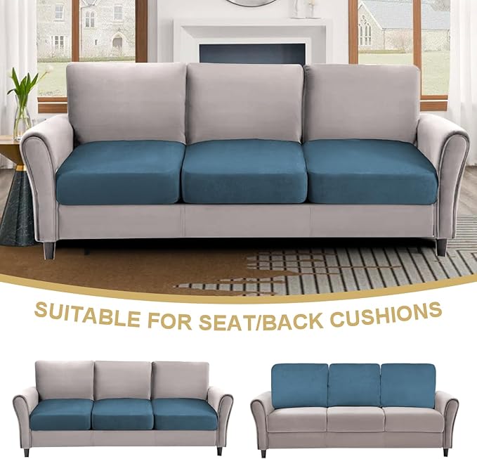 H.VERSAILTEX Individual Couch Seat Covers Stretch Couch Cover Soft Suede Sofa Cushion Covers Sectional Couch Cover Washable(3 Piece Sofa Cover,Stone Blue)