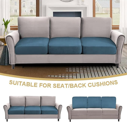 H.VERSAILTEX Individual Couch Seat Covers Stretch Couch Cover Soft Suede Sofa Cushion Covers Sectional Couch Cover Washable(3 Piece Sofa Cover,Stone Blue)
