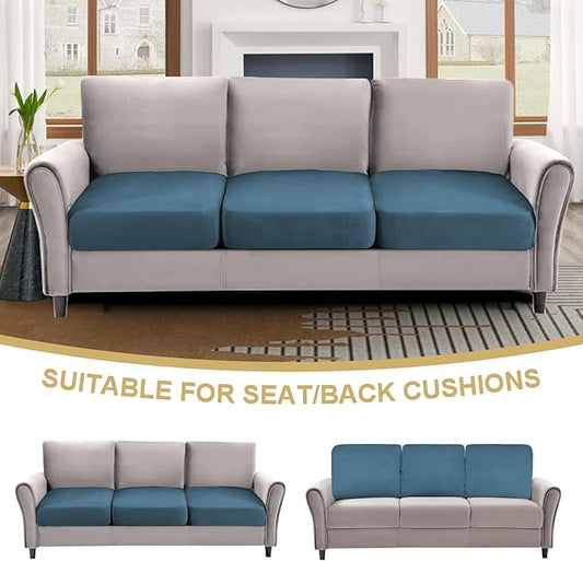 H.VERSAILTEX Individual Couch Seat Covers Stretch Couch Cover Soft Suede Sofa Cushion Covers Sectional Couch Cover Washable(3 Piece Sofa Cover,Stone Blue)
