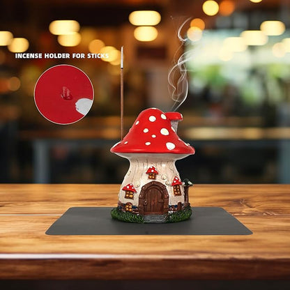 Cacukap Mushroom House Incense Burner, Cute Glow in The Dark Mushroom Incense Holder, Resin Material, Adorable Home Decor Gift