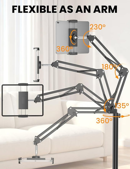 Tablet Floor Stand, 360-Degree Rotatable Metal Tablet Holder Stand, Adjustable Height and Angle iPad Stand,Universal Tablet Holder for iPad/Phone/Kindle/Tabs/E-Readers and all 4.7~12.9” Screen Devices