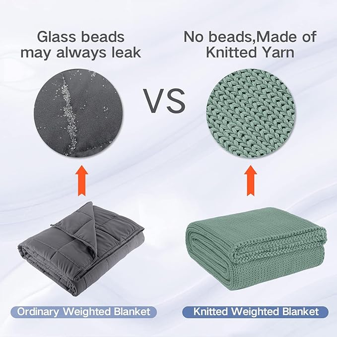 Guohaoi Knitted Weighted Blanket for Adults (Haze Green 50"x75" 12lbs) No Beads Cooling Throw Blanket for Hot Sleepers, Home Decor Breathable Chunky Knit Heavy Blanket Use on Full Size Bed