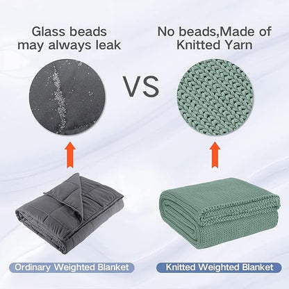 Guohaoi Knitted Weighted Blanket for Adults (Haze Green 48"x72" 15lbs) No Beads Cooling Throw Blanket for Hot Sleepers, Home Decor Breathable Chunky Knit Heavy Blanket Use on Full Size Bed