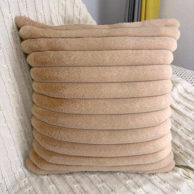 2 Pack 26x26 Pillow Cover Velvet Pillow Covers, Faux Fur Square Throw Pillow Covers for Living Room Decorations Throw Pillow Case, Throw Pillow Cover Cushion Cover for Home Sofa Bedroom Car, Khaki