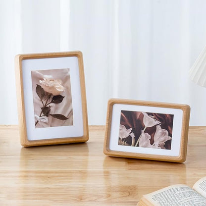 TEYCLZORE 6x8 Natural Wood Picture Frame, Handmade Beech Wood Photo Frame, Display 4x6 Picture with Mat or 6x8 Without Mat, Tabletop Display and Wall Hanging